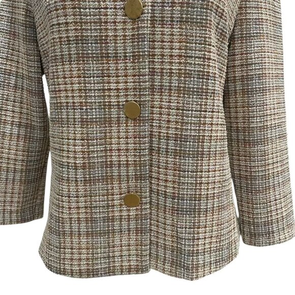 Messini MnTweed Plaid Metallic Blazer Classic Sophisticated Fall Winter Retro - Picture 10 of 11